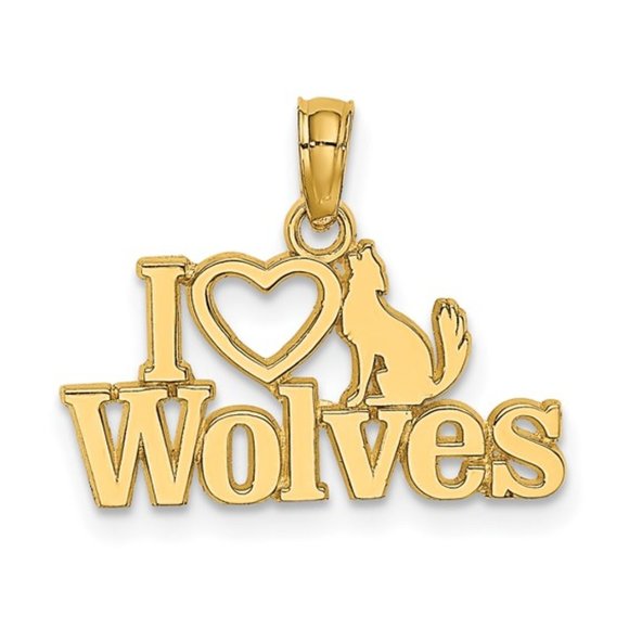 14k Gold I Love Wolves Necklace Charm Pendant